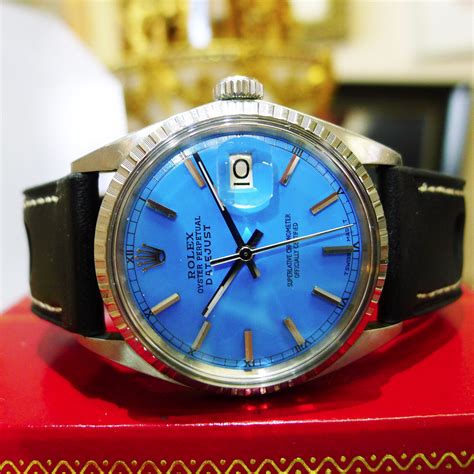 blue and red face rolex|Rolex watch with blue face.